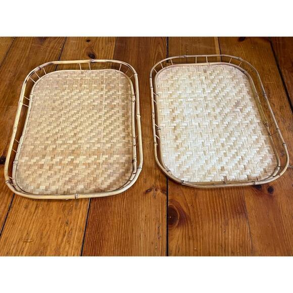Vintage Lot of 2 Tiki Bar Bamboo/Rattan Buffet TV Trays. Serving/party 19"x 13" - Picture 1 of 5